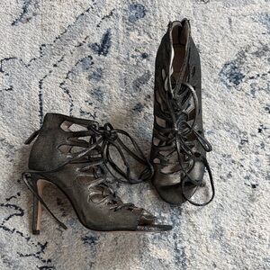 Louise et Cie Metallic Black Lace-Up Heels